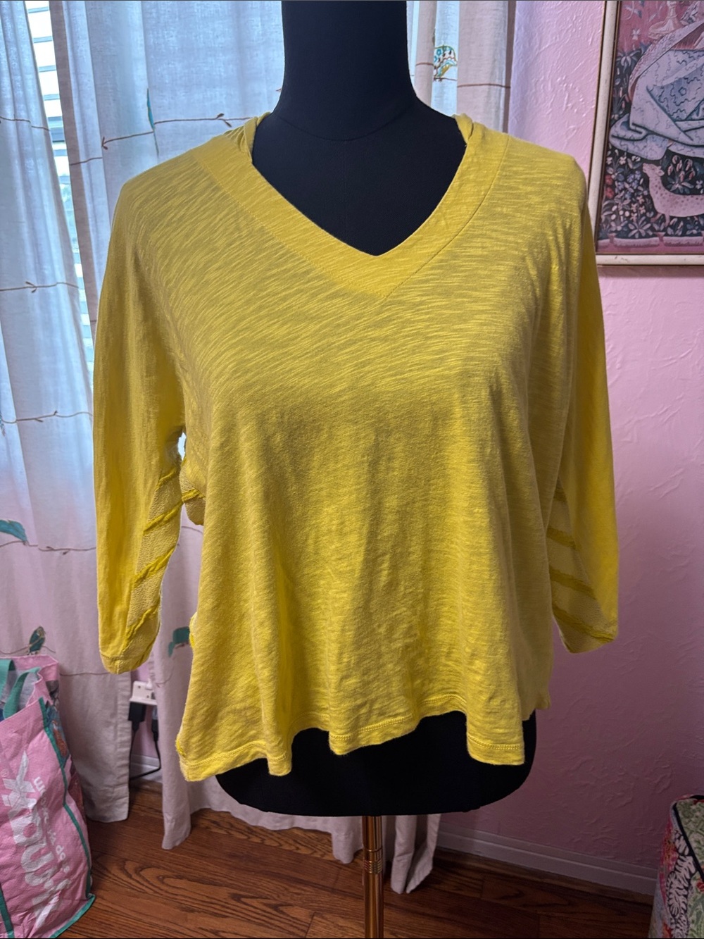 Sundance Bright Yellow V-Neck Slub Knit Long Sleeve Top